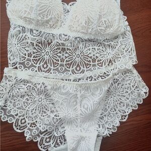 Lace Bralette & Brief Set - White